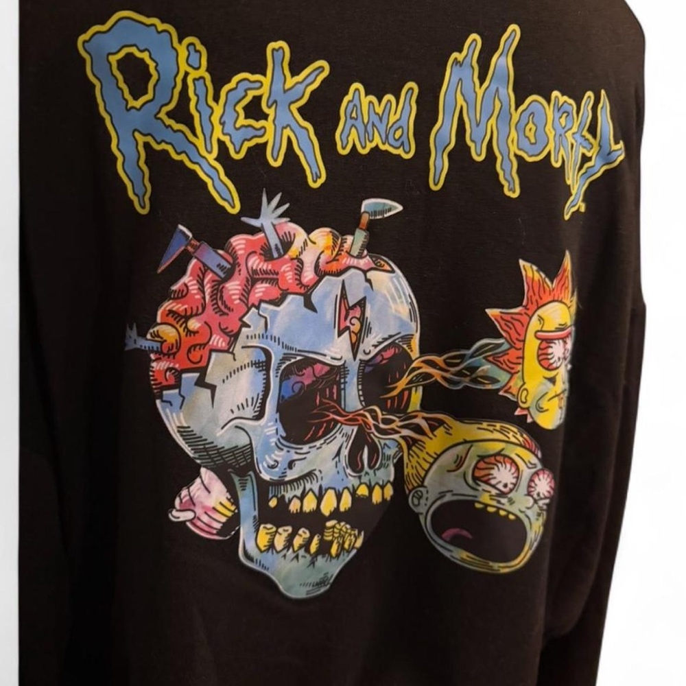 ROMWE Black Rick and Morty Hoodie cropped length size XL nwt punk goth emo alt - Picture 4 of 7